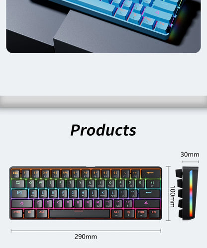 MUCAI MK61 USB Gaming Esports Mechanical Keyboard 61 Key Red Axis Wired Detachable Cable RGB Backlight Hot Swap
