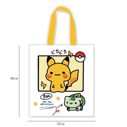 Pikachu Pokemon Canvas Tote Kawaii Psyduck Cute Autumn/Winter Daily Portable Handbag Shopping Grocery Reusable School Gifts ﻿
