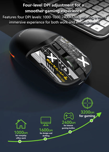 Stylish Lightweight Tri-Mode Bluetooth Wireless Mouse Rechargeable Silent Mouse Low Latency for Gaming Esports Office Work