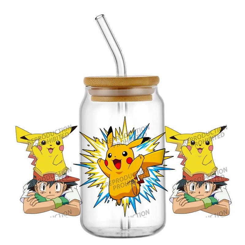 26 New cute Styles Cartoon Pokemon Friends 16oz UV DTF 3D Phone Sticker Decals Wraps Glass Can Cups Creative Craft DIY Gifts