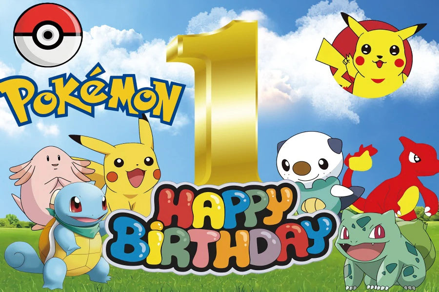 Cartoon Cute Kid Birthday Party Decorations Backdrop Pikachu Theme Photography Background Baby Shower Banner Photo Booth Props