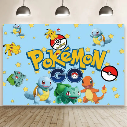 Cartoon Cute Kid Birthday Party Decorations Backdrop Pikachu Theme Photography Background Baby Shower Banner Photo Booth Props