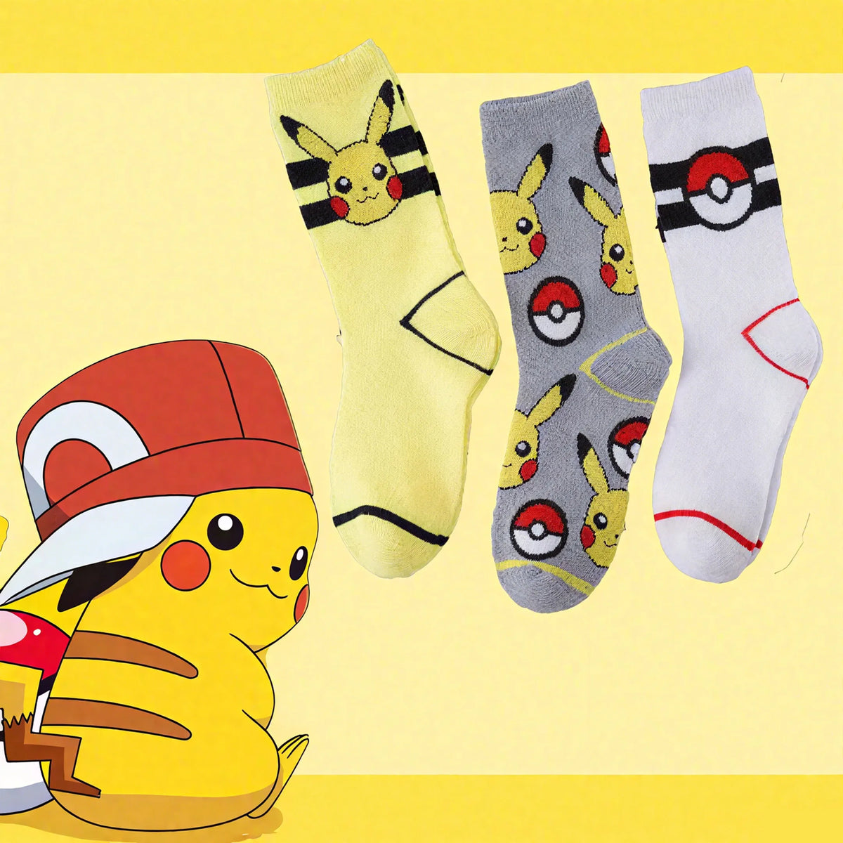1/3 Pairs Pikachu Cartoon Anime Knit Breathable Mid-Calf Socks Unisex