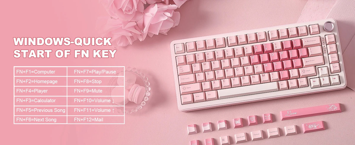 YUNZII B75 PRO Pink Mechanical Gaming Keyboard, Bluetooth/Wire/Wireless 75 Knob RGB Keyboard, Gasket Hot-Swap Custom Creamy Keeb