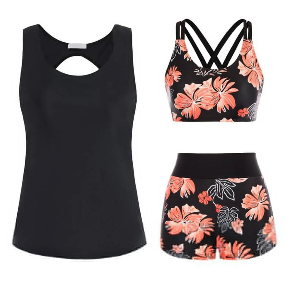 Women's Beach Swimsuit Three Piece Set Floral Printed Separate Three Piece Swimsuits With Bra Pads No Steel Bra Sexy Bikini Se