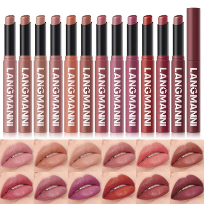 12 Color Matte Lipstick Pencil Waterproof Long Lasting Non-Stick Cup Lip Stain Tint Cosmetic Nude Lipstick Pen Makeup Maquillage