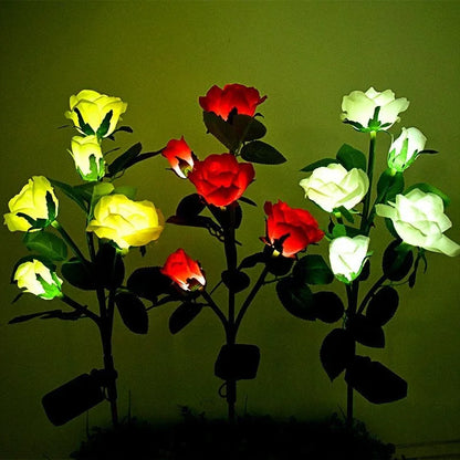 5 Heads Rose Lawn Lamp Solar Lights Outdoor Decorative Solar Garden Lights for Yard Patio Garden Wedding Decor Fairy Lights