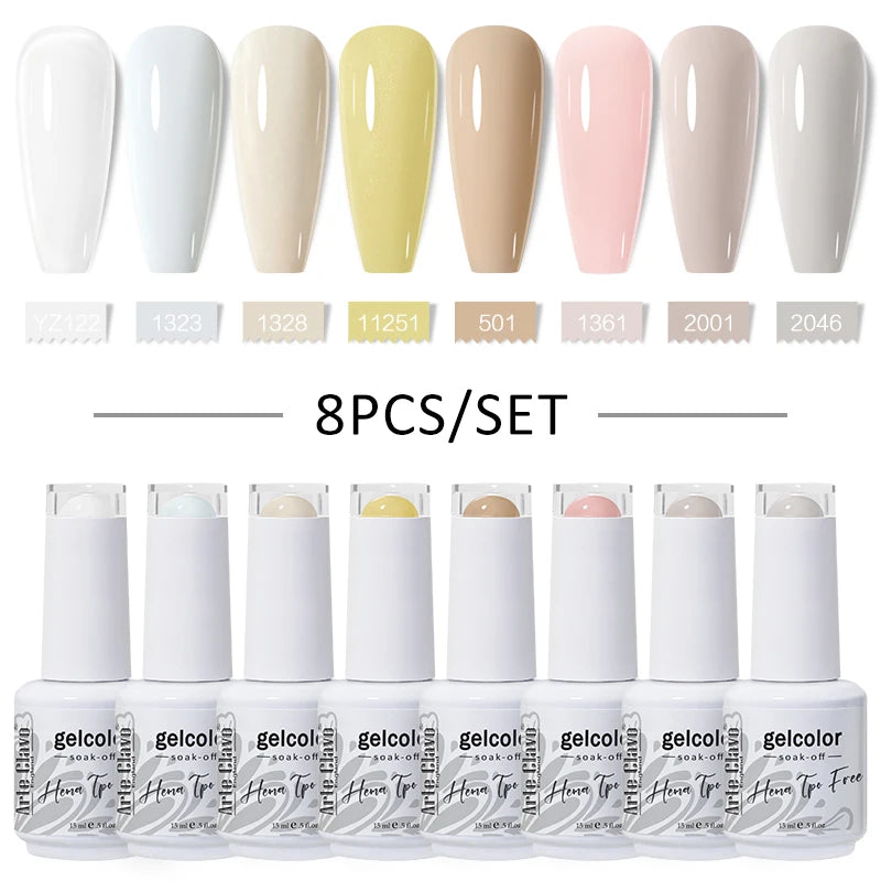 Arte Clavo 8Pcs/Set Gel Nail Polish Set 15ml Colorful Semi Permanent For Manicure Varnish Soak Off UV LED Nail Art Gel Kits