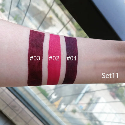 3pcs/set Liquid Lipsticks Waterproof Long Lasting Cosmetic Red Blue Purple Matte Lip Gloss Nude Lip Tint Stain Makeup