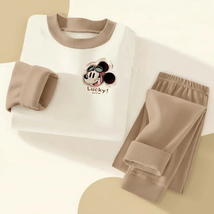 DISNEY Children's Casual Sleepwears Set Mickey Printed Boys Spliced Long Sleeved Home Clothing Suit Kids Soft Comfy Pijamas New
