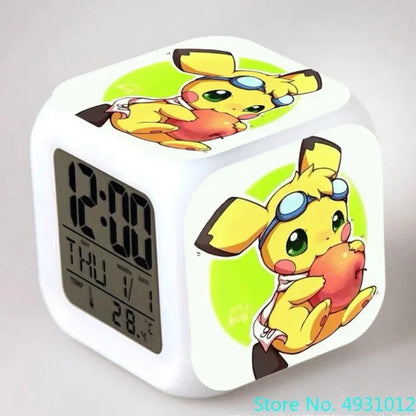 New 8x8x8cm Anime Pokemon Pikachu Electronic Alarm Clock Digital Clock Luminous Watch Color Changing Child Student Figure Gift