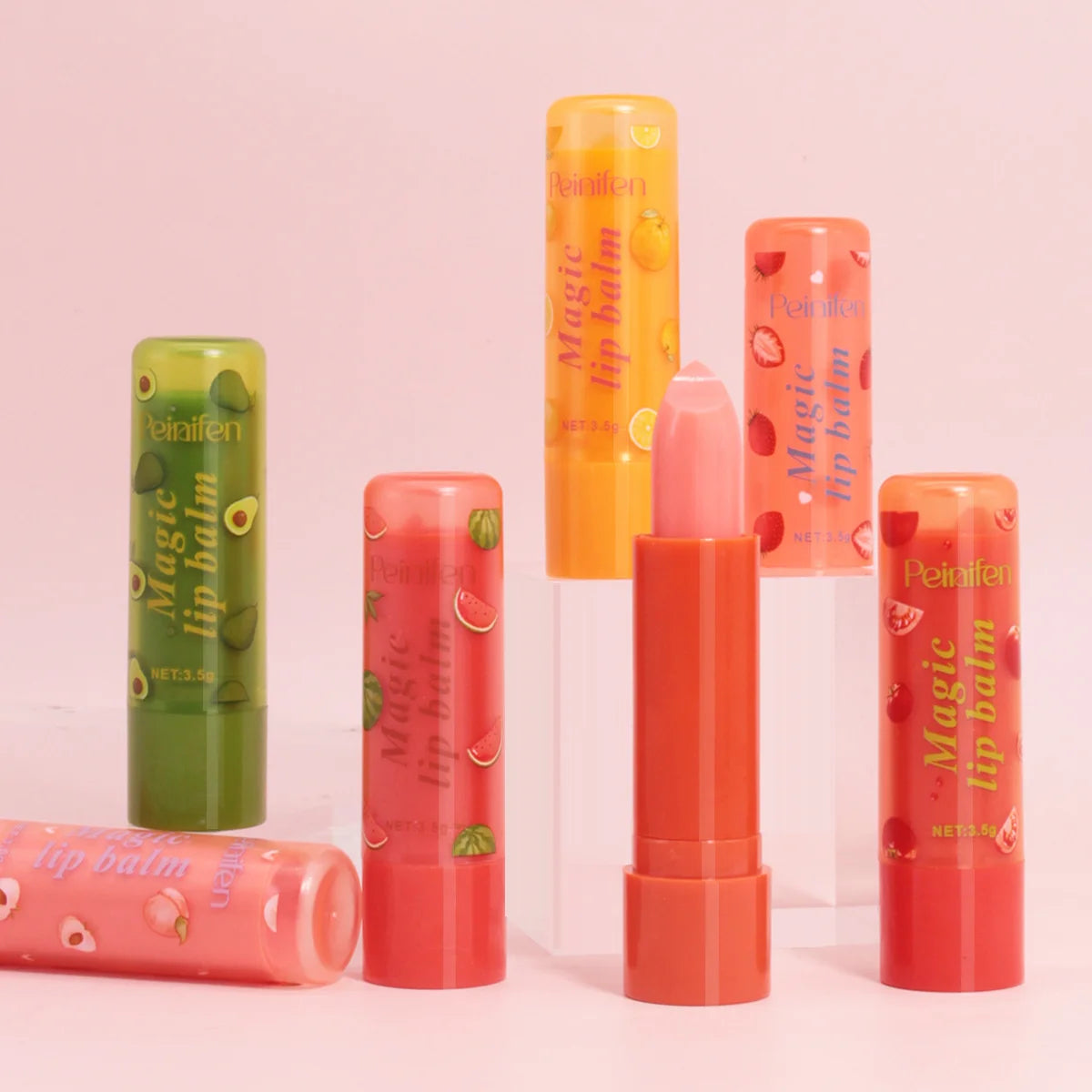 6Pcs Fruit Flavor Lip Balm Set Peach Strawberry LongLasting Moisturizing Lip GlossTransparent Shiny Non StickyHydrating Lip Care