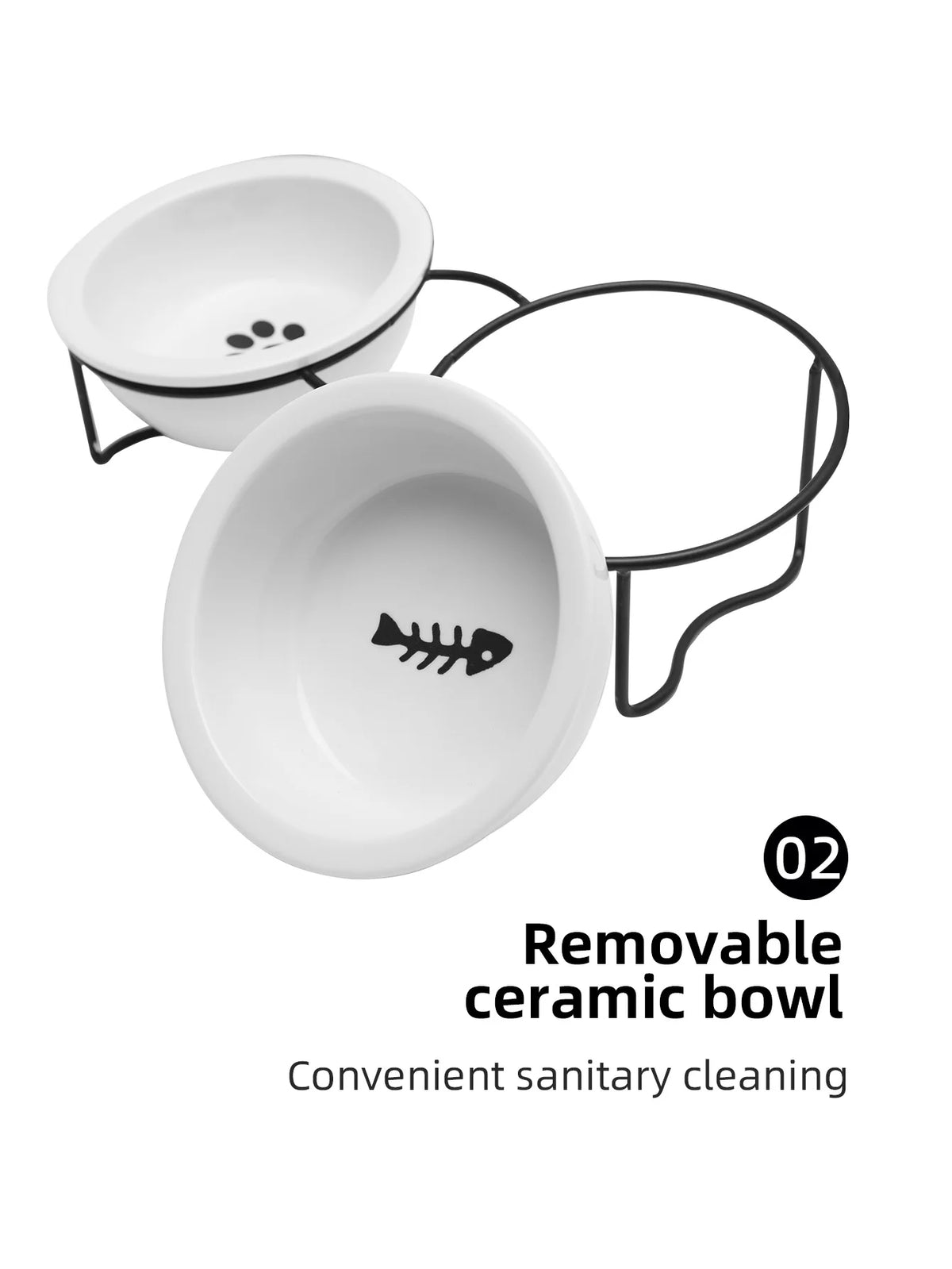 1 Set Elevated Ceramic Cat Bowls 1 Set Non-Slip Ceramic Cat Food And Water Bowls With Iron Bracket, Elevated Tilted Cat Feeder