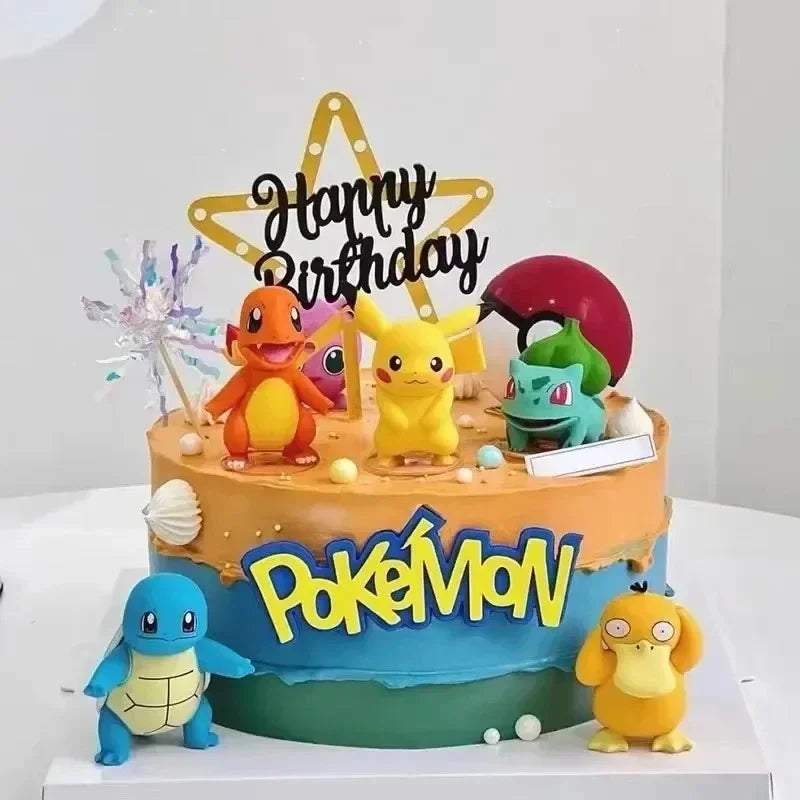 13PCS/SET Pikachu Cake Topper Decoration Boy Girl Happy Birthday Cute Poke Boll Vinyl Anime Figure Cake Ornaments Bake Supplies