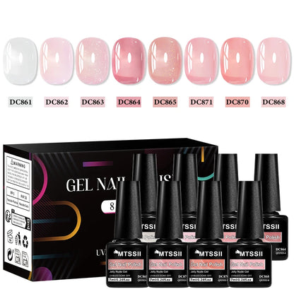8pcs Nude Jelly Gel Nail Polish Set With Box Translucent Color Semi Permanent Soak Off UV LED Gel Varnish Nail Supplies Manicure