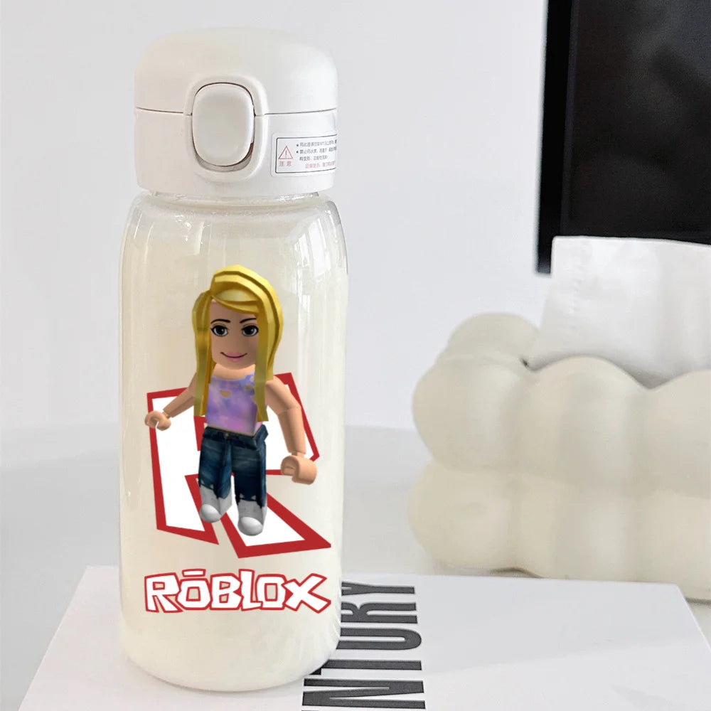 600ml Game Roblox Transparent Straw Water Cup Portable Large Capacity Straw Water Bottle Student Water Cup Plastic Sports Cup