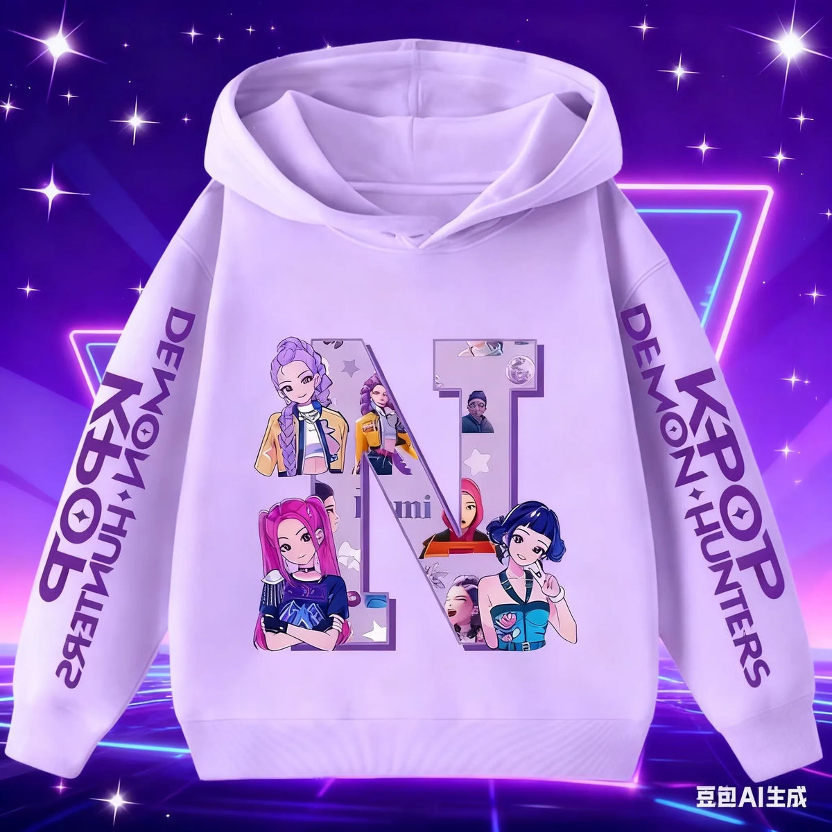 Hoodie for children with letters A-Z, Kpop Demon Hunters sportswear for girls, casual top for autumn and winter long sleeve