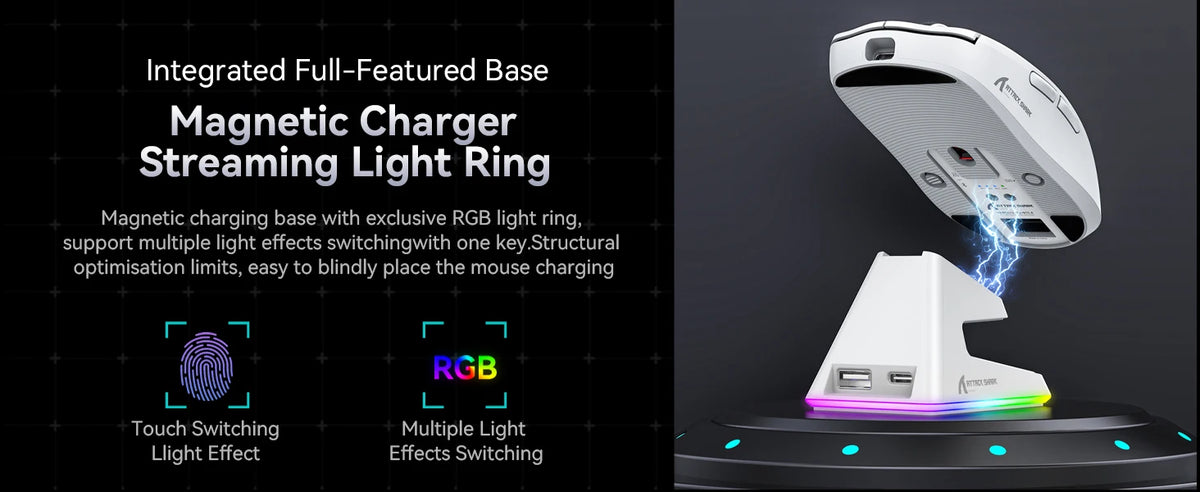 ATTACK SHARK X6 Lightweight Wireless Gaming Mouse with RGB Backlight Charging Base,Tri-Mode,26K DPI, PAW3395 Optical Sensor