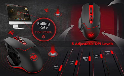 Redragon M690-1 2.4Ghz Wireless Gaming Mouse with DPI Shifting 2 Side Buttons 2400 DPI Ergonomic Design 8 Buttons-Black Mice