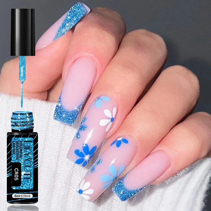 LILYCUTE 5ml Super Bright Silver Metallic Painting Liner Gel Nail Polish Drawing Stripe Graffiti Mirror Pull Line UV Gel Varnish