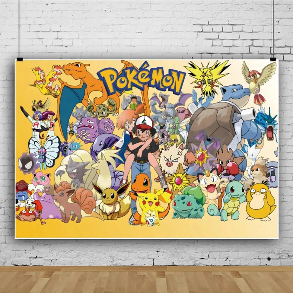 Cartoon Cute Kid Birthday Party Decorations Backdrop Pikachu Theme Photography Background Baby Shower Banner Photo Booth Props