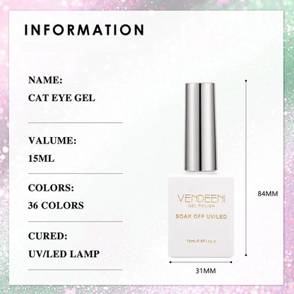 Vendeeni 36 Colors/set Glitter Cat Eye Gel Nail Polish UV LED Shell Crystal Manicure Nail Varnish With Color Card TPO/HEMA Free