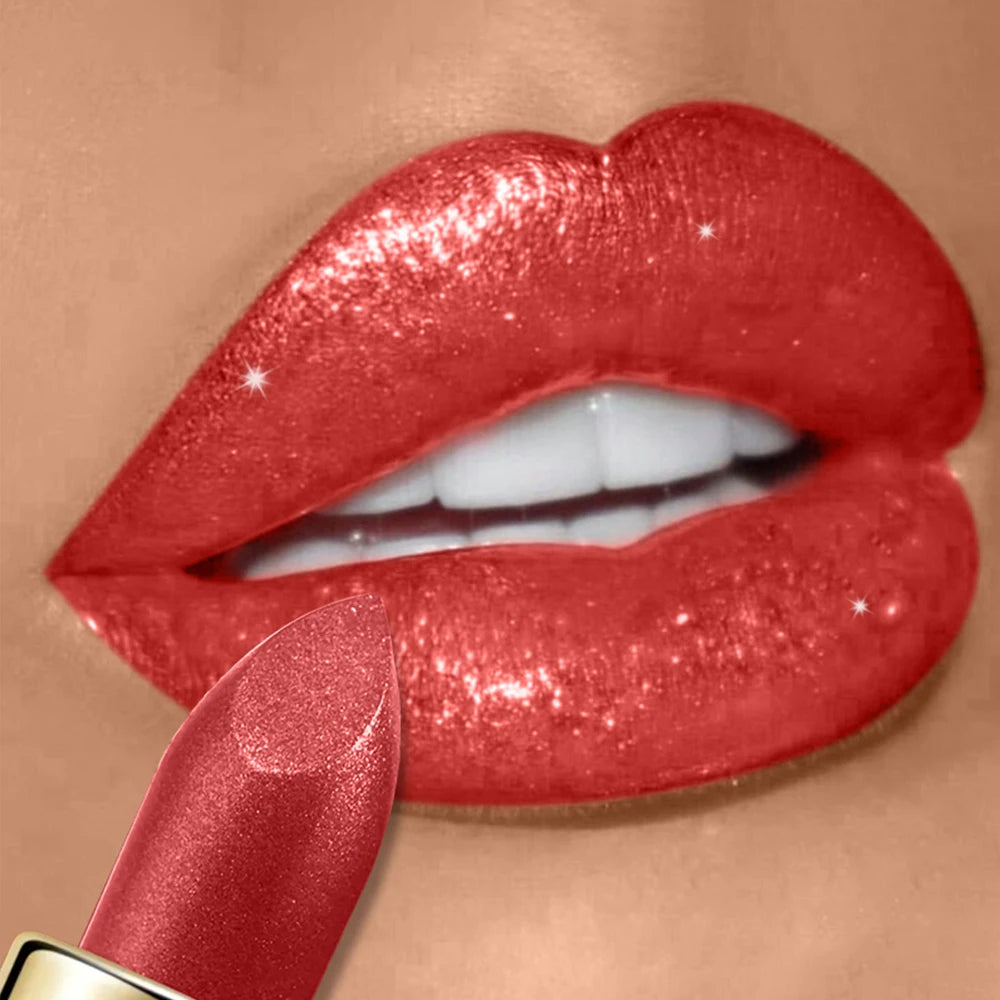 10  Colors Glitter Lipstick Waterproof Long Lasting Diamond Pearlescent Metallic Lipstick Lipgloss Women Lips Makeup Cosmetic