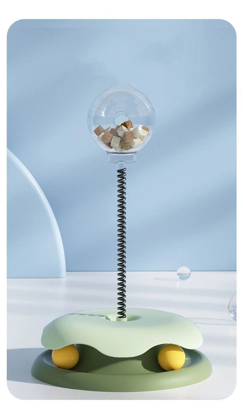 Cat Feeder Toy for Indoor Cat Slow Feeders Spring Toy Funny Track Ball Roller Turntable Exercise and Playing