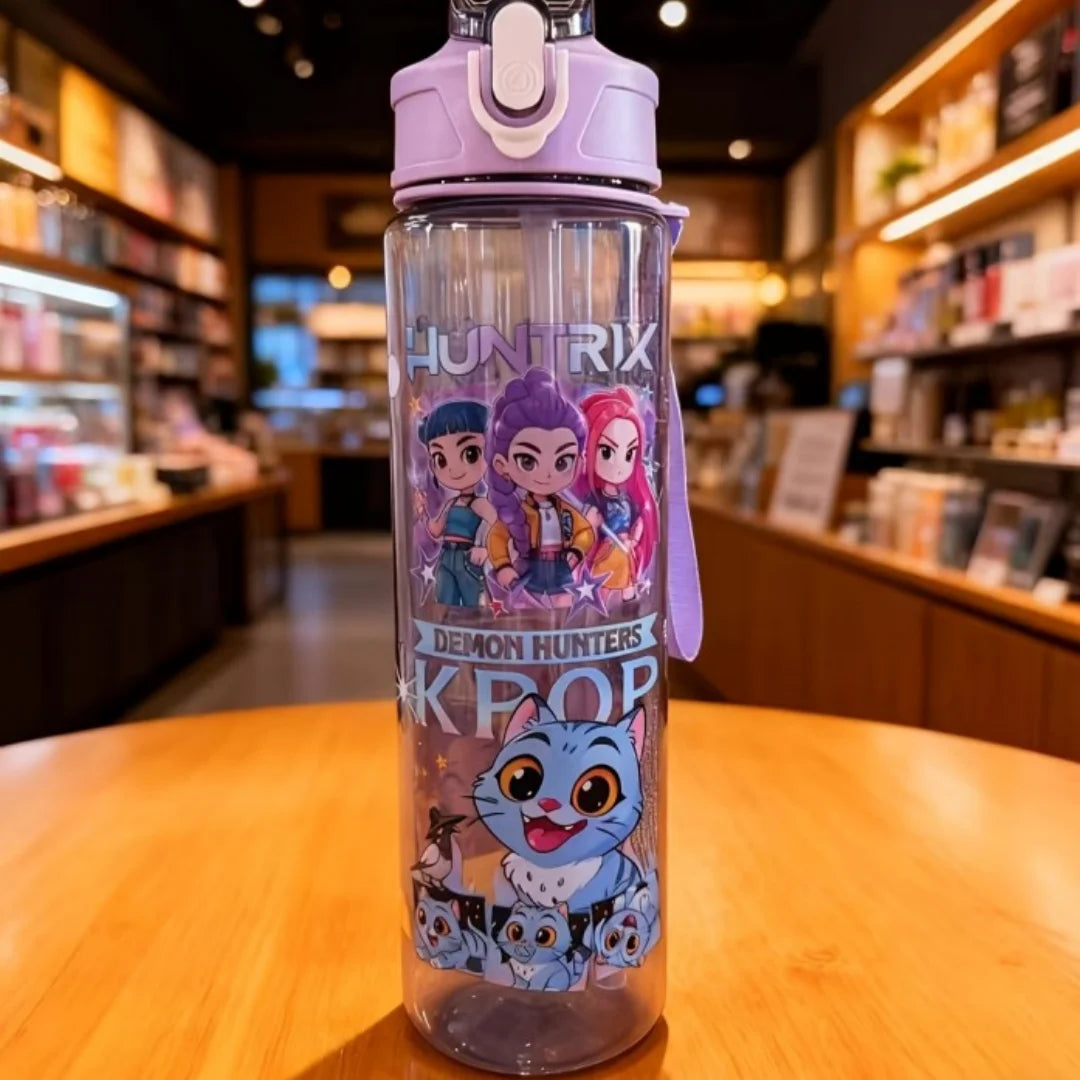 KPop Demon Hunters Gradient Water Bottles 750ml High-capacity Drinking Straw Cup Portable Girl Outdoor Bottles Office School