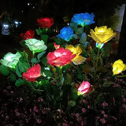 5 Heads Rose Lawn Lamp Solar Lights Outdoor Decorative Solar Garden Lights for Yard Patio Garden Wedding Decor Fairy Lights