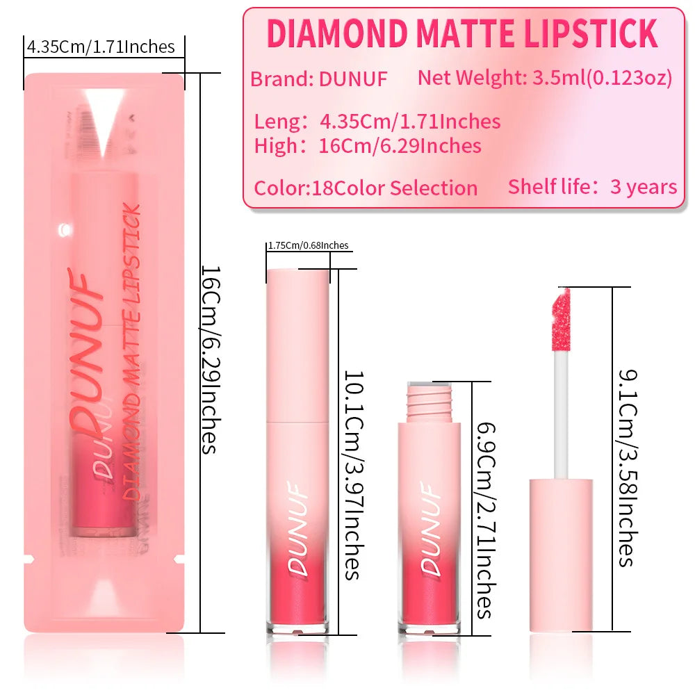 18 Color Sexy Red Diamond Glitter Lip Gloss Metallic Waterproof Long Lasting Matte Shimmer Liquid Lipstick Women Makeup Cosmetic