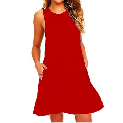 MAXAKG Summer Casual Swing T-Shirt Dress: Loose Sleeveless Beach Cover-Up with Pockets