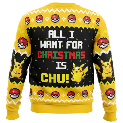 Bandai Pokemon Anime Peripheral Pikachu Adult Kids Ugly Christmas Crewneck Sweatshirt Soft Comfy Loose Plus Size Autumn Winter