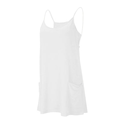 Women's Tennis Dress Solid Color Pocket Sexy Suspender Fake Two-piece Loose Breathable Comfortable Sports Dress