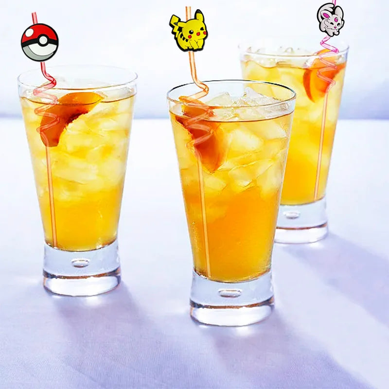 6/12/18pcs Pokemon Birthday Decorations Cartoon Straws Party Favors Reusable Drinking Straws Pikachu Cute Straws Birthday Suppli