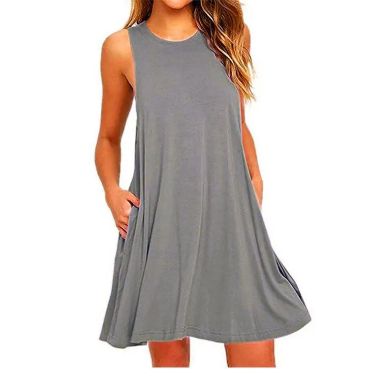 MAXAKG Summer Casual Swing T-Shirt Dress: Loose Sleeveless Beach Cover-Up with Pockets