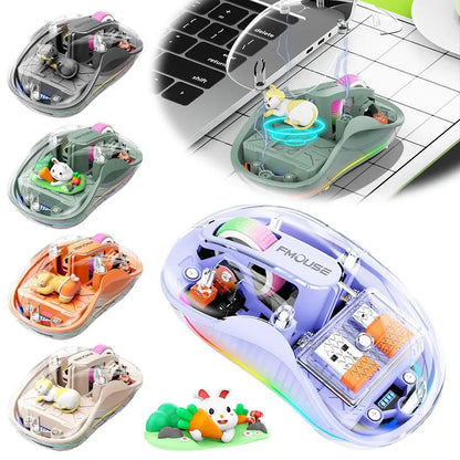 Notebook Luminous Transparent Mouse Wireless Bluetooth Three-Mode Charging Ergonomic Magnetic Doll Mouse For Tablets Laptop