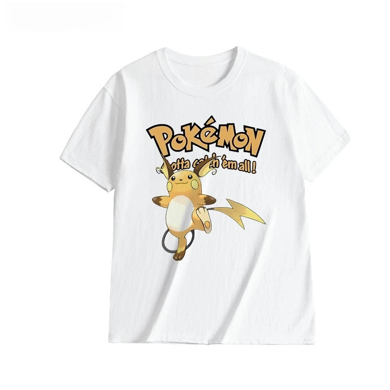 2025 Summer Poksammon Animation Brand 100% Cotton Bulbasaur Printed T-shirt for Men and Children Harajuku Casual Short Sleeve