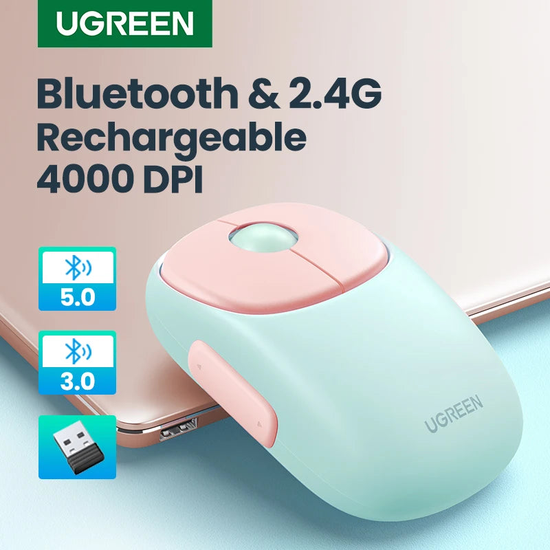 UGREEN Wireless Mouse Bluetooth 5.0 3.0 2.4G Rechargeable Mouse 4000 DPI Charging Bluetooth Mouse For MacBook iPad Tablet Laptop
