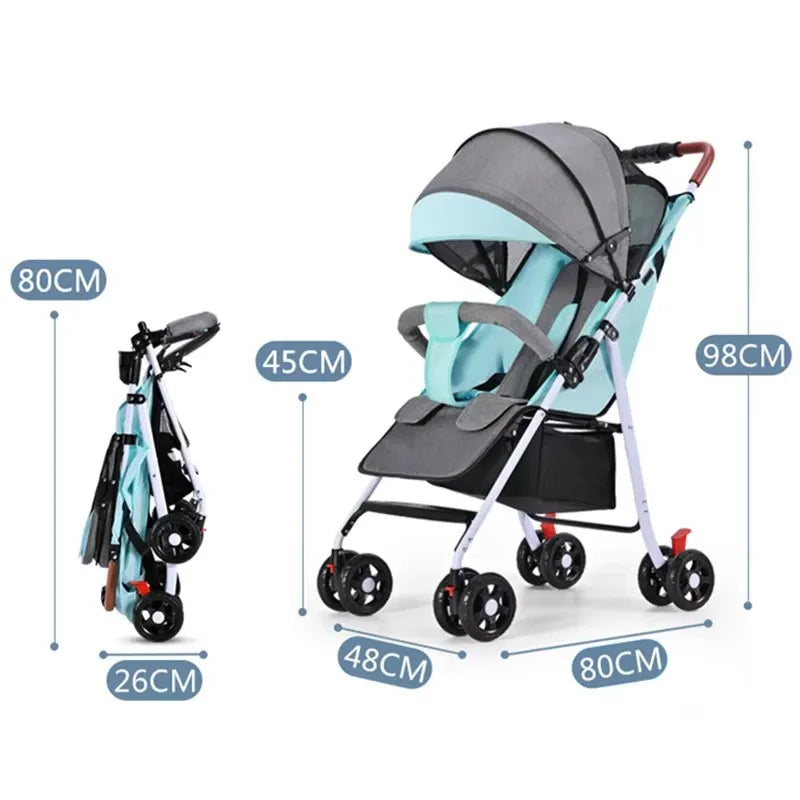 Lightweight Baby Stroller Foldable Reclining Seat One Hand Fold All Terrain Wheels for Outdoor Travel Infants Toddlers Newborn