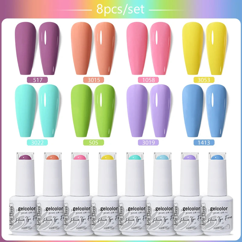 Arte Clavo 8Pcs/Set Gel Nail Polish Set 15ml Colorful Semi Permanent For Manicure Varnish Soak Off UV LED Nail Art Gel Kits