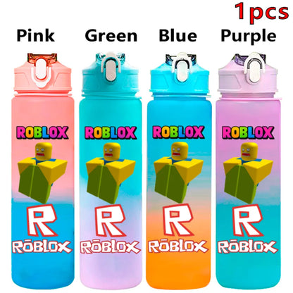 750ml Roblox Cartoon Large Capacity Gradient Color Straw Bottle Camping Drinking Tools Student Game Periphery Plastic Sports Cup