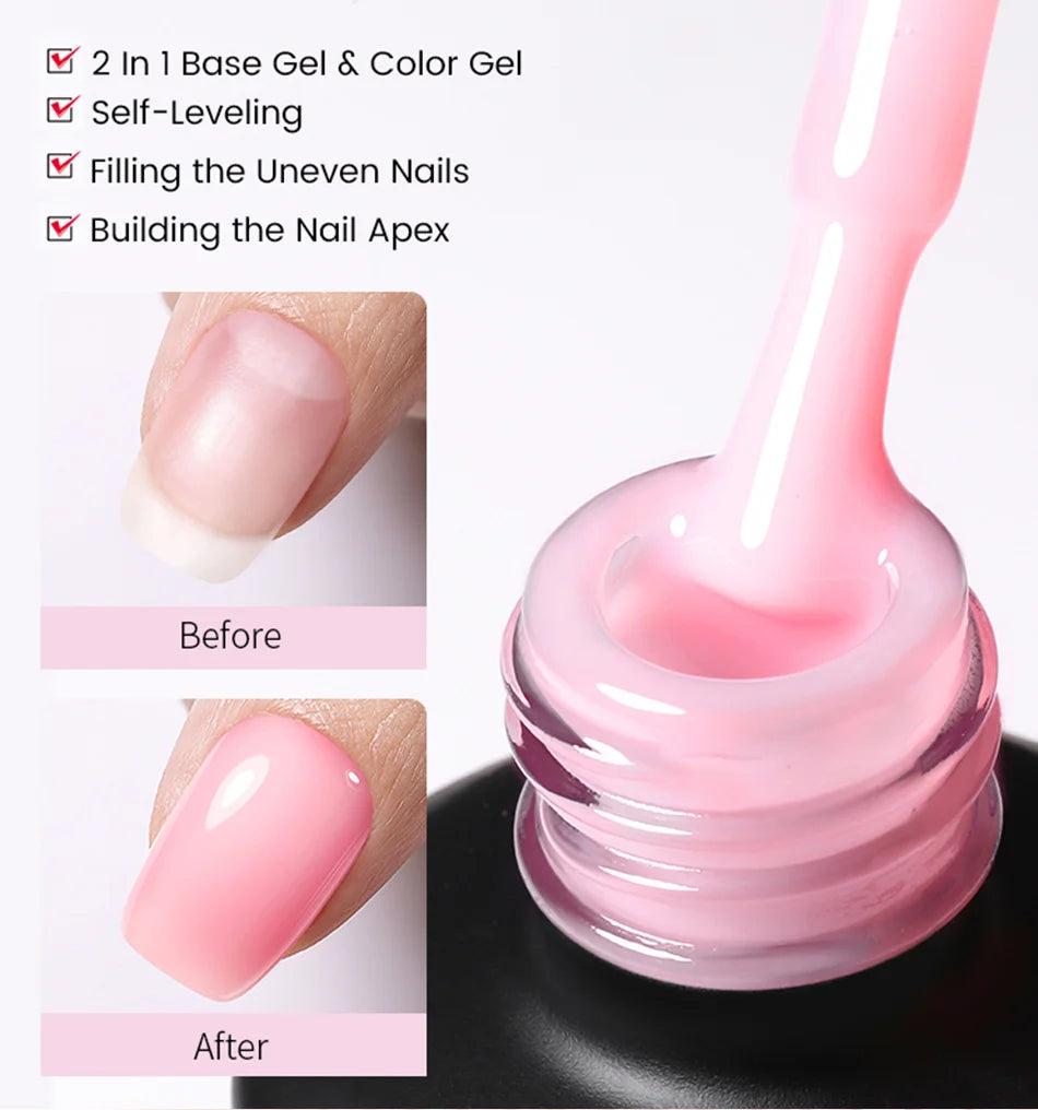 BORN PRETTY Milky Pink Rubber Base Gel Nail Polish Glitter 15ml Semi-Permanent Varnish Soak Off Self Leveling UV LED Gel