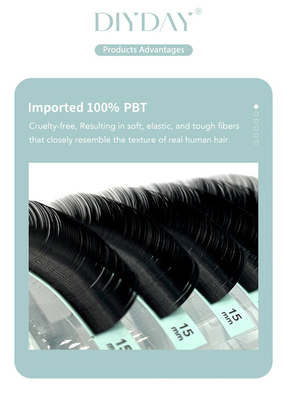 DIYDAY Individual Eyelash Extension Long Length Classic Lashes Extensions Trays Wholesale Matte Black Soft Mink Faux Eyelashes