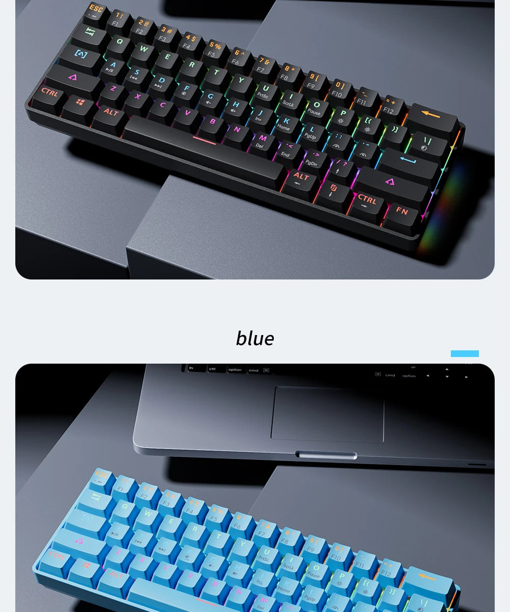 MUCAI MK61 USB Gaming Esports Mechanical Keyboard 61 Key Red Axis Wired Detachable Cable RGB Backlight Hot Swap