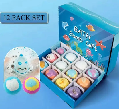New 12PCS Ocean Toy Bath Salt Bombs, Bubble Bath Balls for Adults & Kids, Fun Educational Bath Toys Party Favor Set