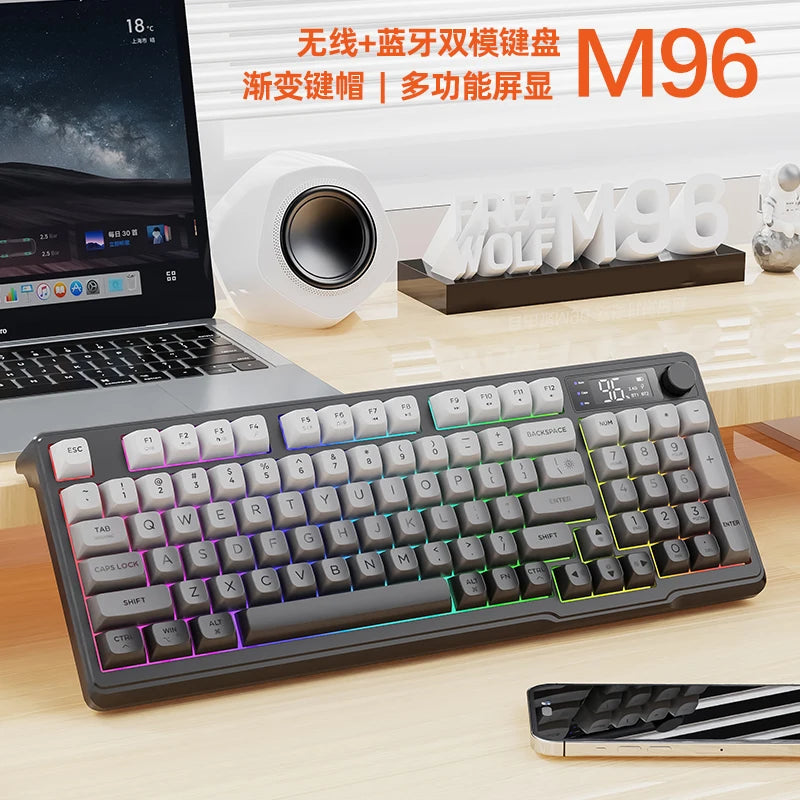 FREEWOLF M96 Wireless Dual-Mode Keyboard with Intelligent Screen,2000mAh Battery & PBT Keycaps,Compatible with Multiple Systems