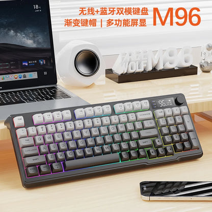 FREEWOLF M96 Wireless Dual-Mode Keyboard with Intelligent Screen,2000mAh Battery & PBT Keycaps,Compatible with Multiple Systems