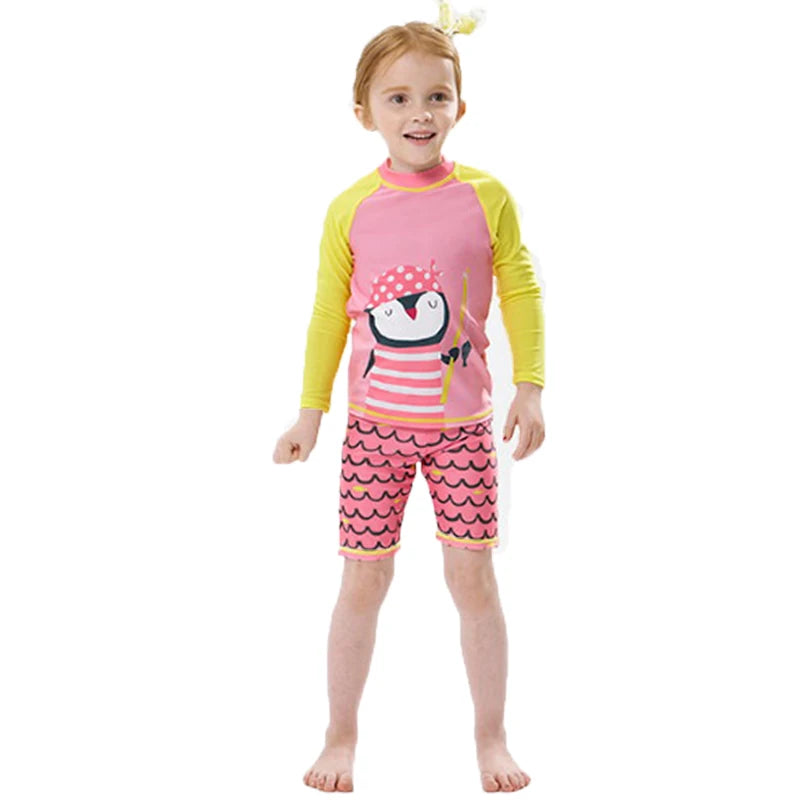 Kids' Long Sleeve Swimsuit Set: 2-Piece Rash Guard & Shorts for Toddlers and Children