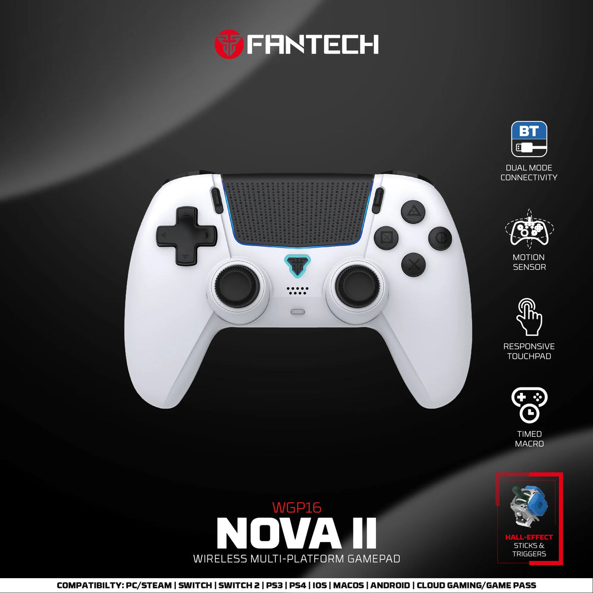FANTECH NOVA II WGP16 Wireless Gamepad Gyro Sensor Hall Joystick and Effect Trigger for PS4 NS2 Wired Controller Gamer
